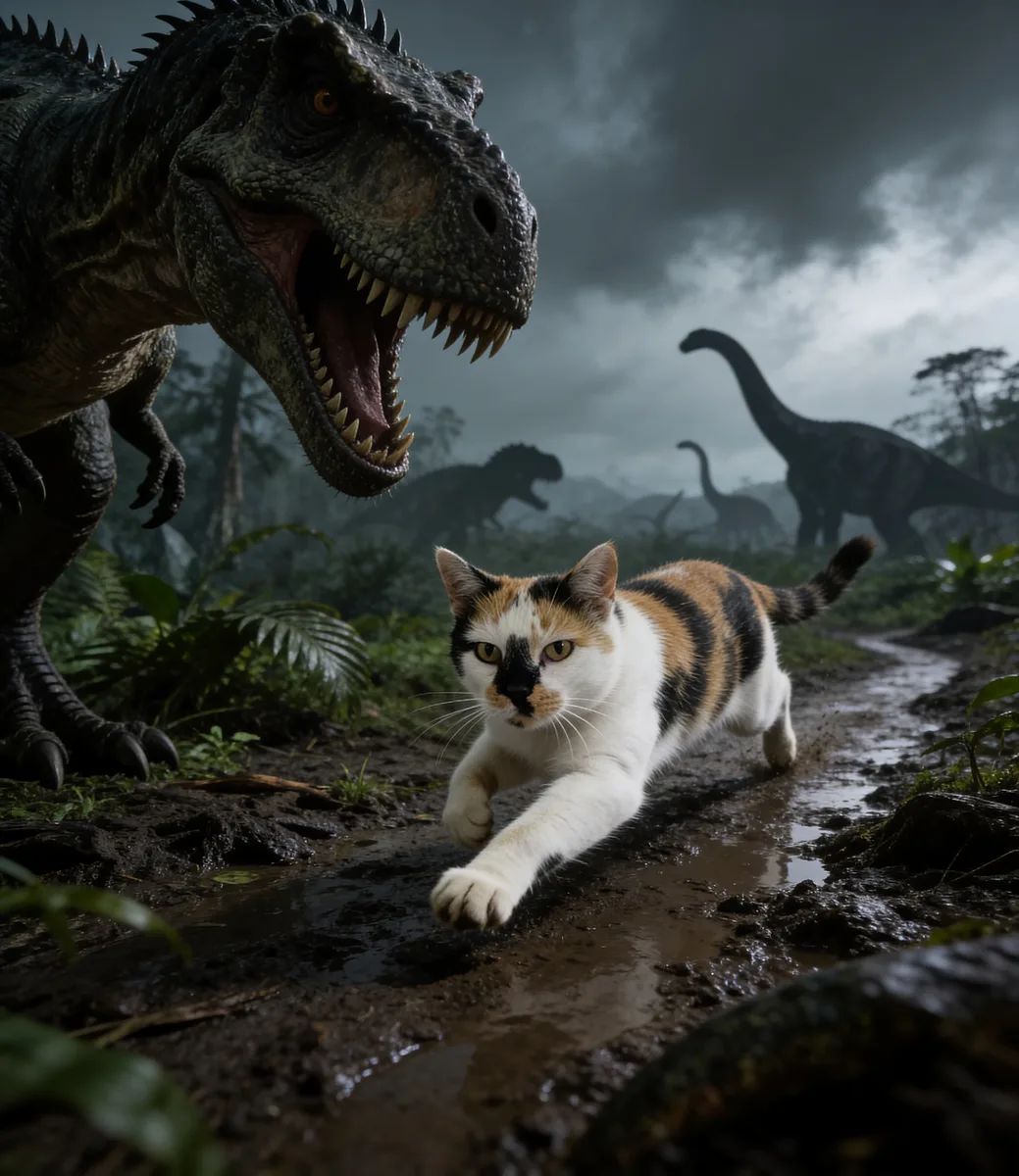 Callie in a playful dinosaur adventure scene