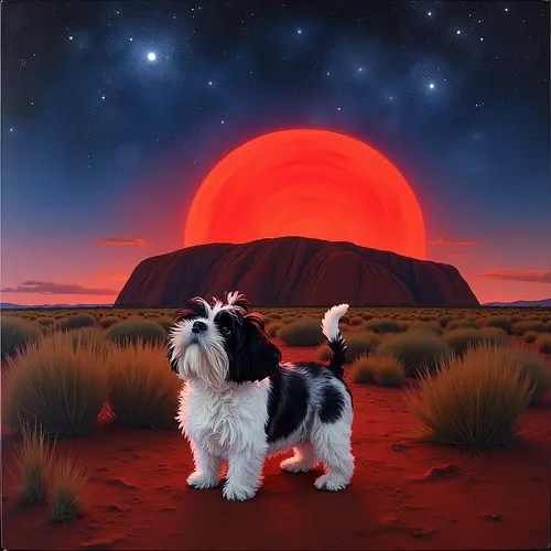 AI-generated pet image on an Australian shoreline