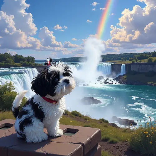 AI-generated pet image by a Canadian lake