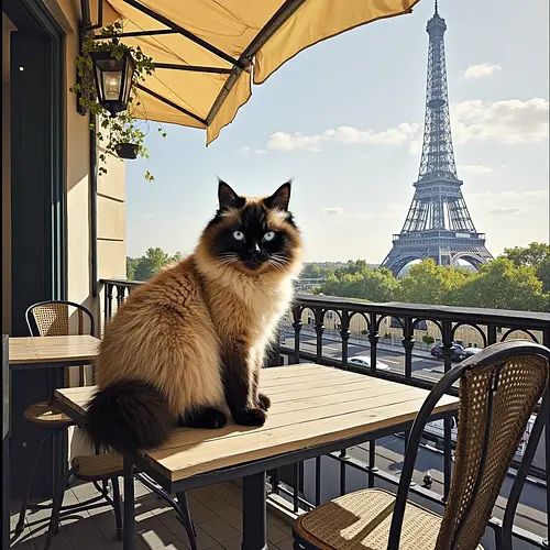AI-generated pet image on a French café street