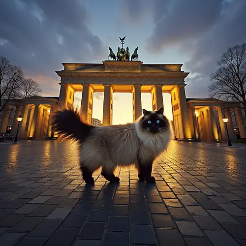 AI-generated pet image on a German cobblestone street