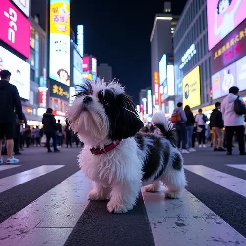 AI-generated pet image in a Japanese garden street