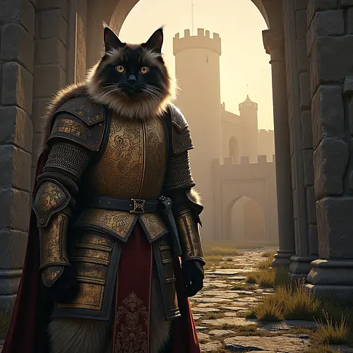 AI-generated pet in medieval knight costume