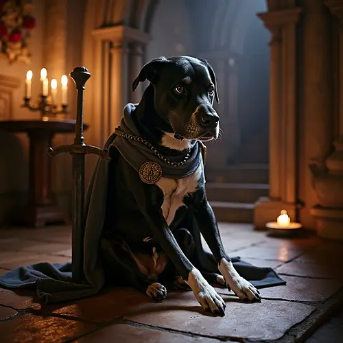 AI-generated pet in medieval knight costume