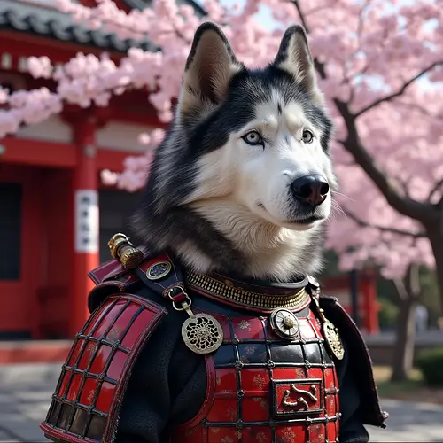 AI-generated pet in samurai costume