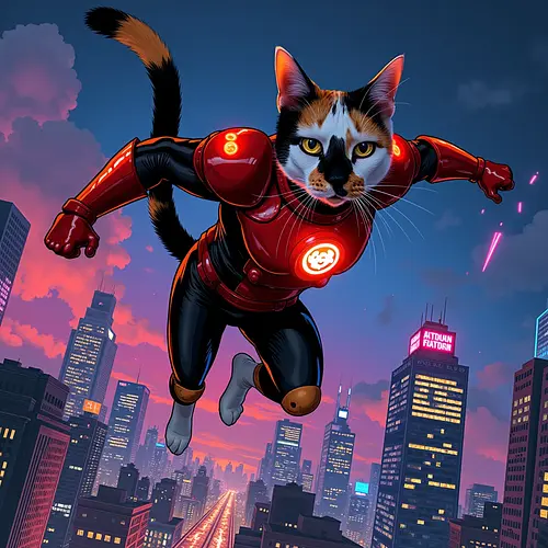 AI-generated pet in superhero costume