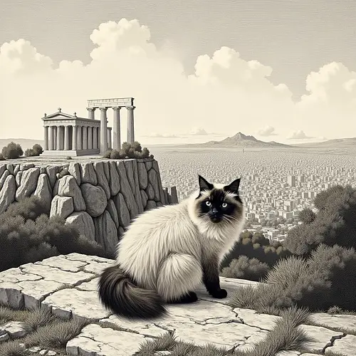 AI-generated pet image with Acropolis backdrop