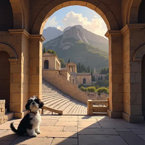 AI-generated pet image with Acropolis backdrop