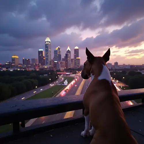 AI-generated pet image with Atlanta skyline