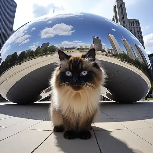AI-generated pet image with Chicago skyline