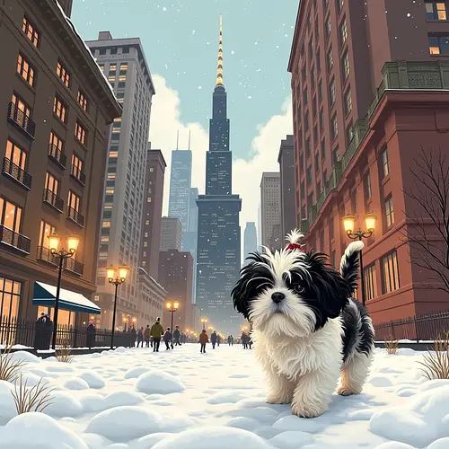 AI-generated pet image with Chicago skyline