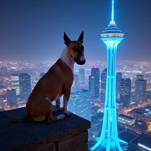 AI-generated pet image with Dallas skyline