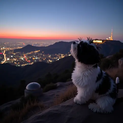 AI-generated pet image with Hollywood backdrop