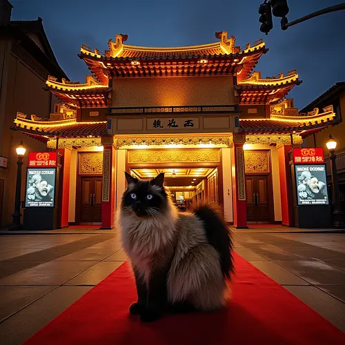AI-generated pet image with Hollywood backdrop