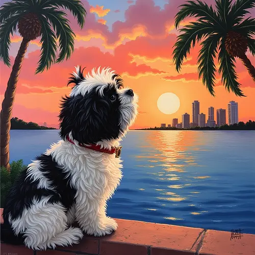 AI-generated pet image with Miami Beach backdrop