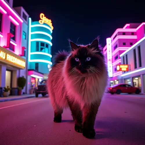 AI-generated pet image with Miami Beach backdrop