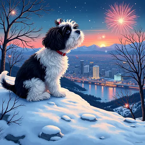 AI-generated pet image with Montreal skyline