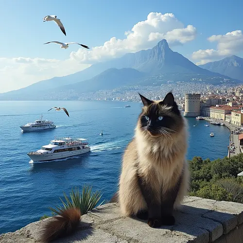 AI-generated pet image with Naples coastline
