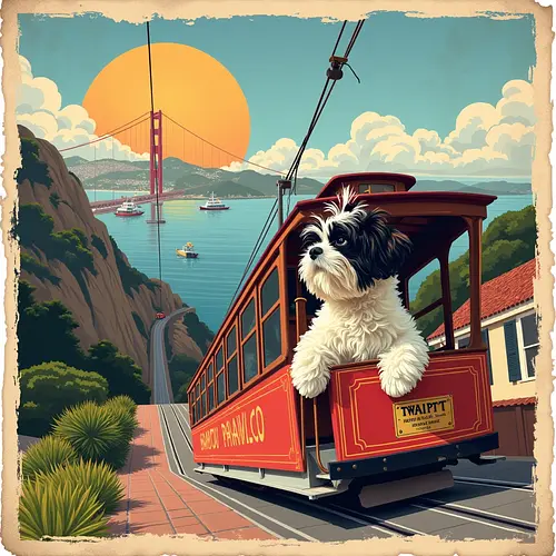 AI-generated pet image with Golden Gate Bridge