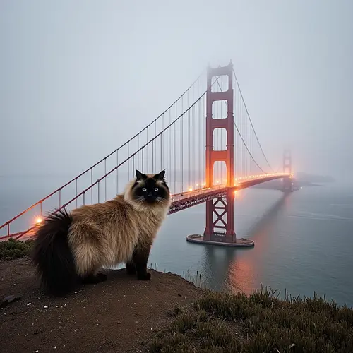 AI-generated pet image with Golden Gate Bridge