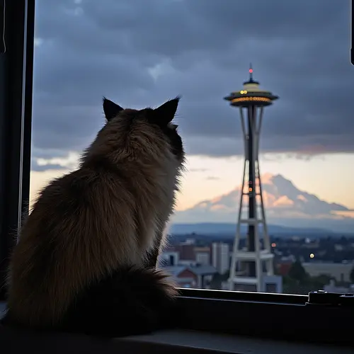 AI-generated pet image with Space Needle