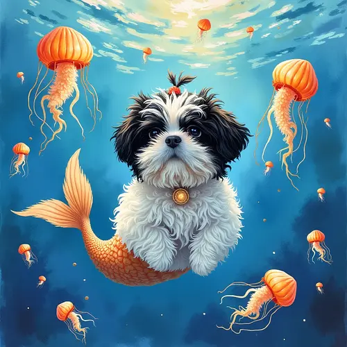 AI-generated mermaid pet portrait