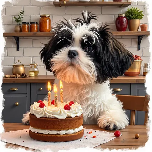 AI pet image with birthday decorations