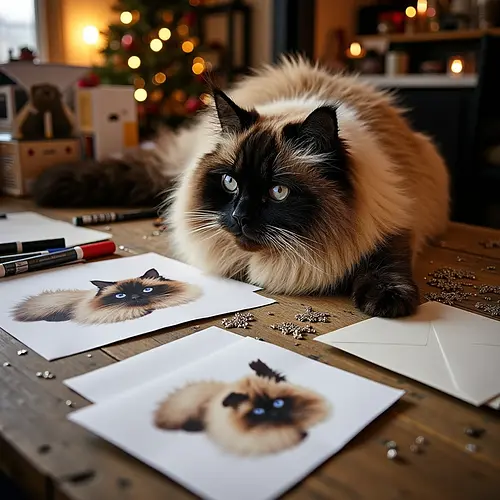 Holiday card featuring AI pet art