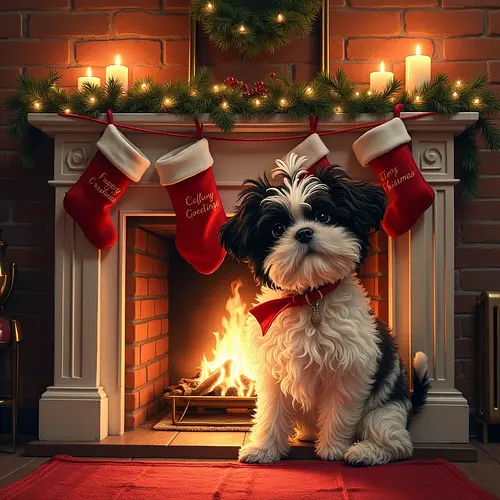 Holiday card featuring AI pet art