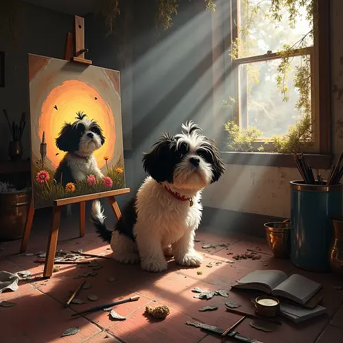 AI image of a dog turned into art